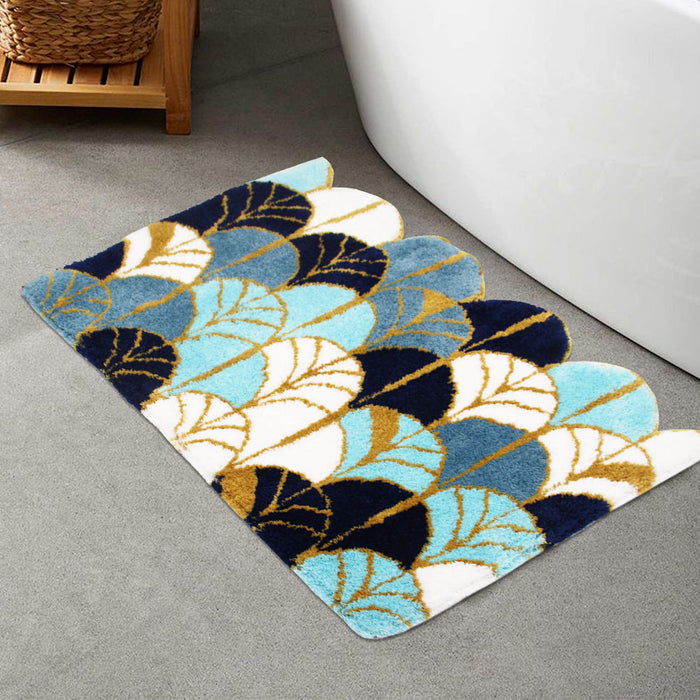 Blue Wave Bath Mat, Non-Slip Bathroom Rug