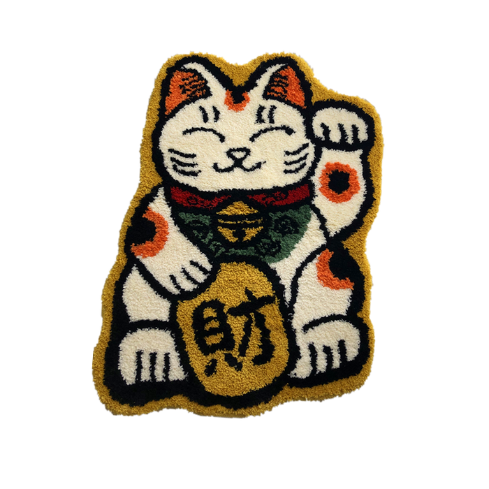 Feblilac Japanese Style Fortune Cat Bathroom Mat 70x93cm