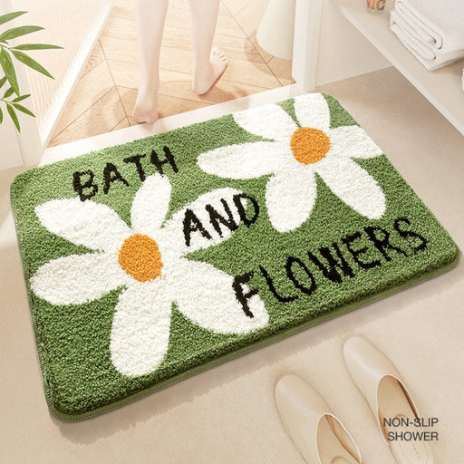 Feblilac White Flower Diary Tufted Bath Mat