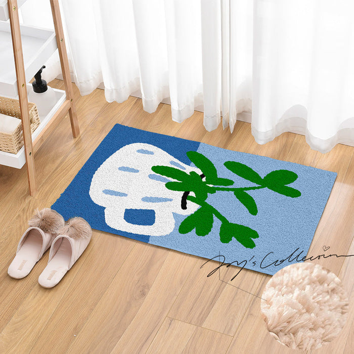 Feblilac White Vase and Greenery Tufted Bath Mat