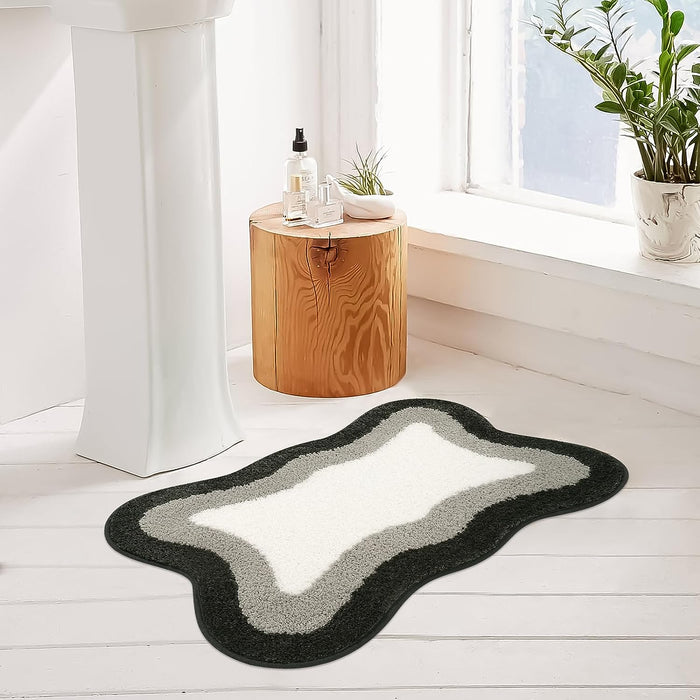 Black Gradient Bath Mats, Rug for Bathroom, Cute Non-Slip Irregular Shape Carpet for Shower Room