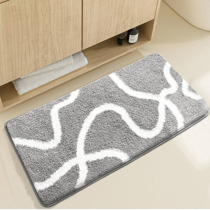 Feblilac Gray Geometric Pattern Tufted Bathroom Mat Toilet U-Shaped Floor Mat