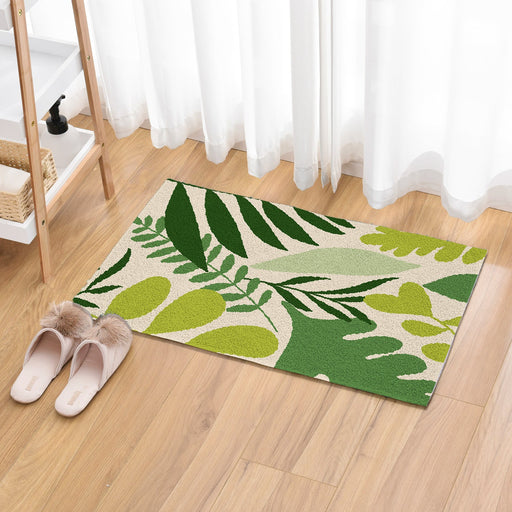 Feblilac Green Tropical Plant Leaves Tufted Bath Mat