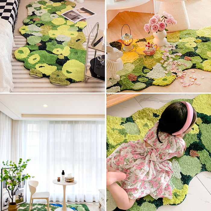 Feblilac 3D Green Moss Bedroom Runner Mat