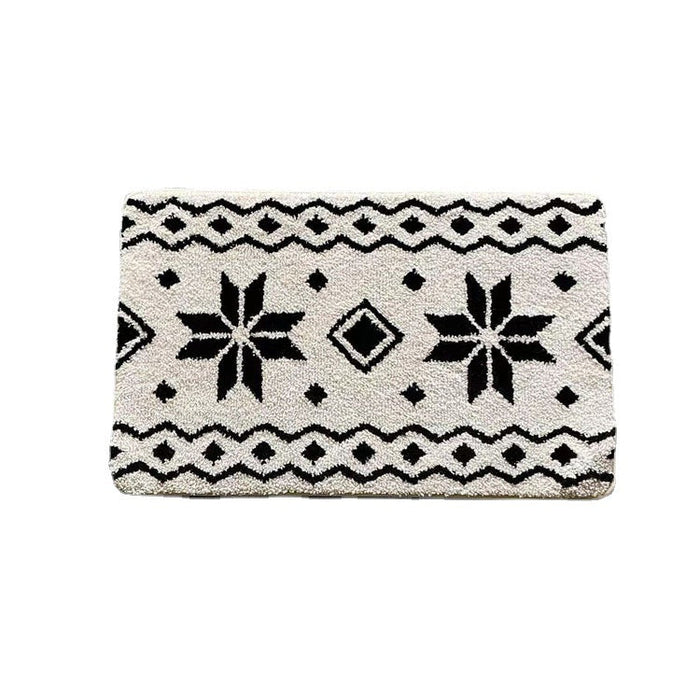 Feblilac Black and Grey Flower Geometric Pattern Ultra Soft Bathroom Rug