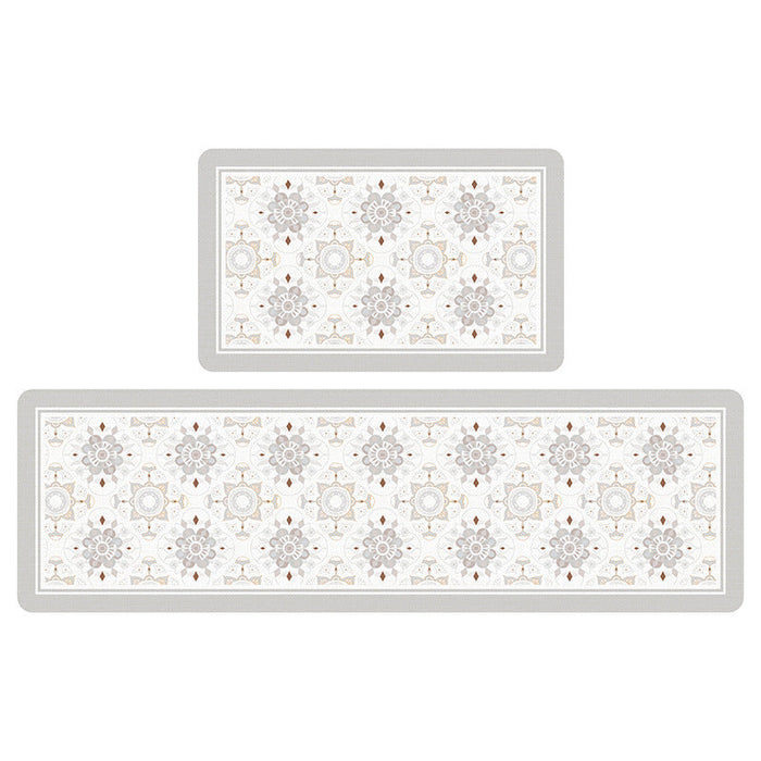 Feblilac White Geometric patterns PVC Leather Kitchen Mat