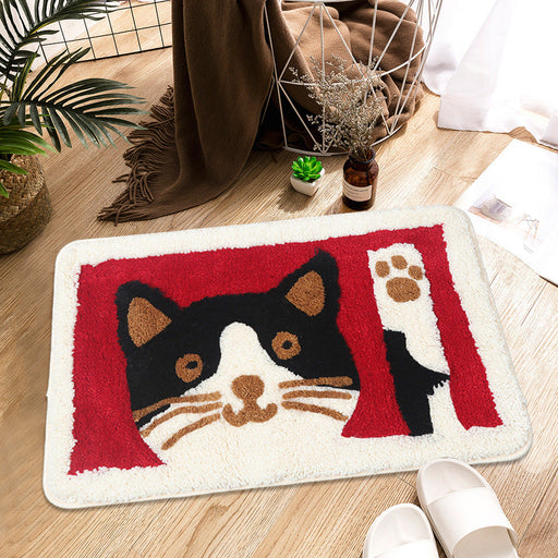 Feblilac Waving Cat Red Ground Bath Mat