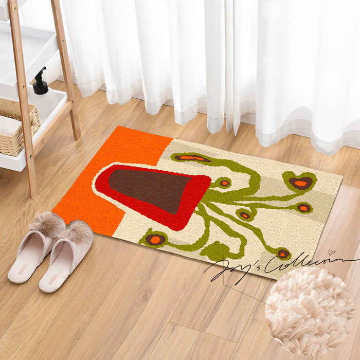 Feblilac Red Vase and Green Plant Tufted Bath Mat