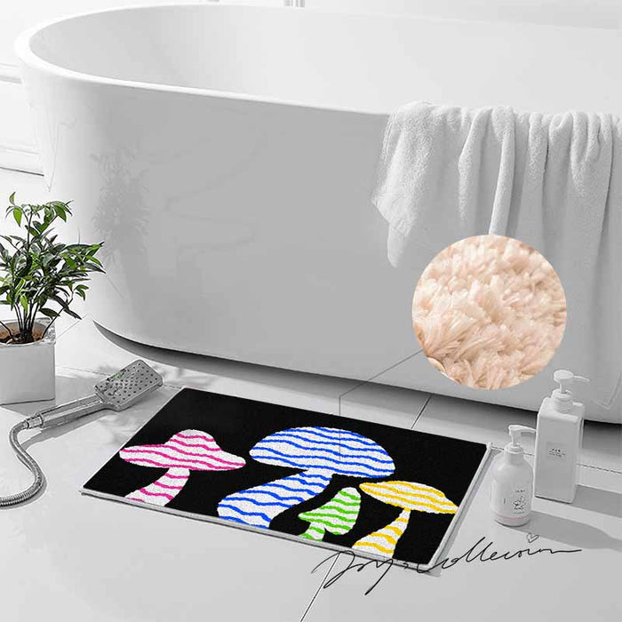 Feblilac Black Background Color Mushroom Tufted Bath Mat