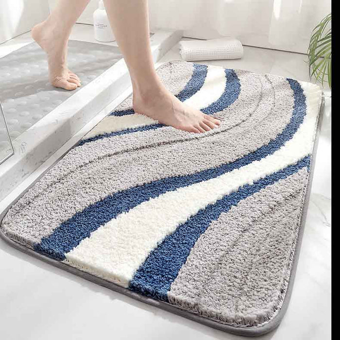 Feblilac Abstract Grey White Blue Wave Bath Mat