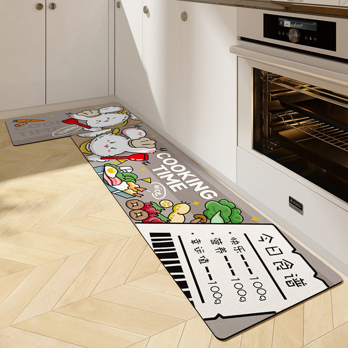 Feblilac Cute Happy Recipe PVC Leather Kitchen Mat