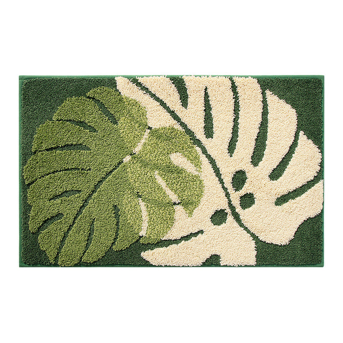 Feblilac Brown Leaves Bath Mat, Floral Bathroom Rugs Mat