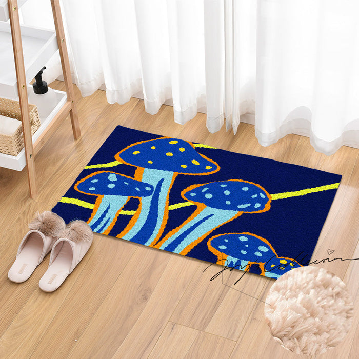 Feblilac Dark Blue Mushroom Tufted Bath Mat