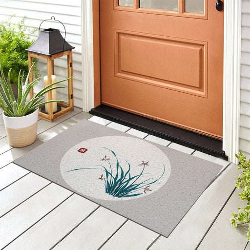Feblilac Traditional Painting Orchids Flower PVC Coil Door Mat
