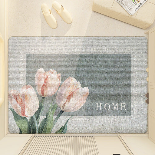 Feblilac Pink Tulip Flowers Polyester Door Mat