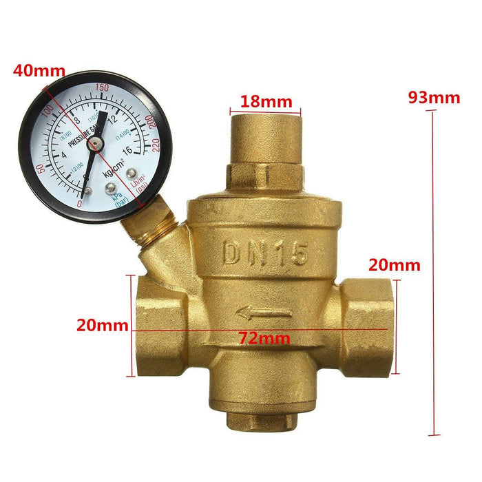 Adjustable DN15 Bspp Brass Water Pressure Reducing Valve with Gauge Flow