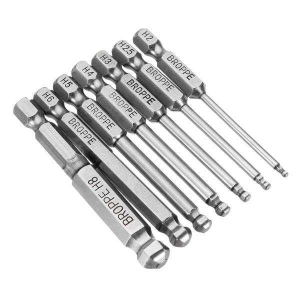 Broppe 7pcs 2/2.5/3/4/5/6/8mm 65mm Magnetic Ball Screwdriver Bits 1/4 Inch Hex Shank Screwdriver Bit