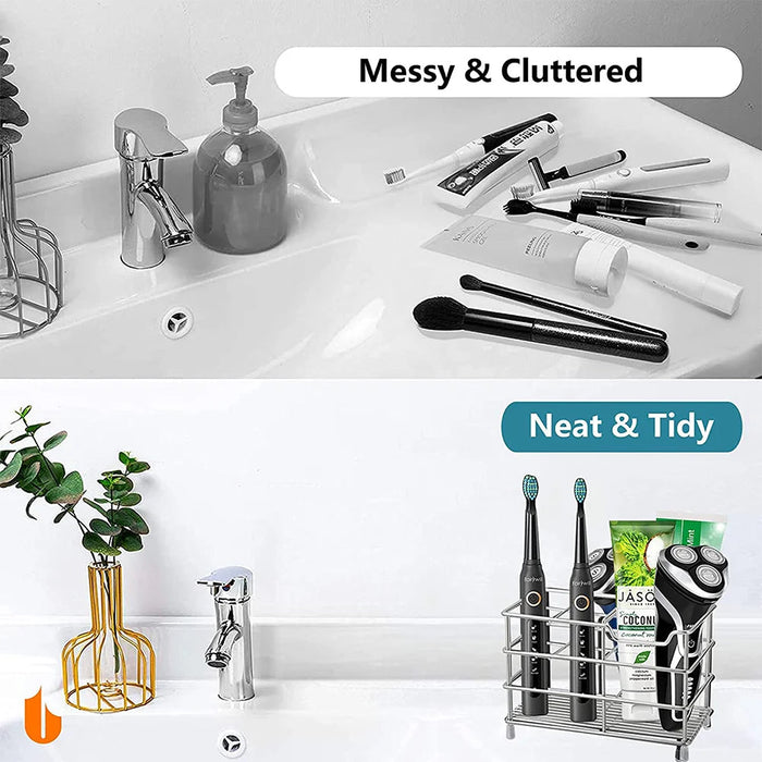 Toothbrush Holder and Bathroom Accessories Silver 5 Slots Tooth Brushes Holder