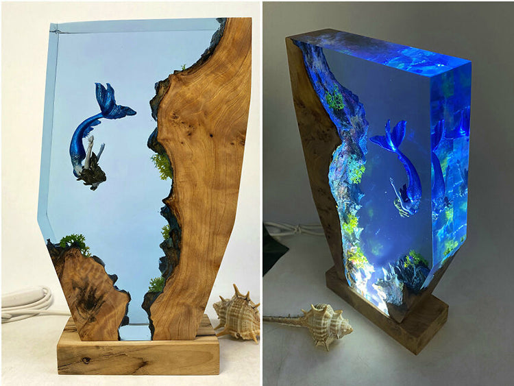 DIY Mermaid Ocean Small Night Lamp Creative Handmade Wooden Resin Decorations