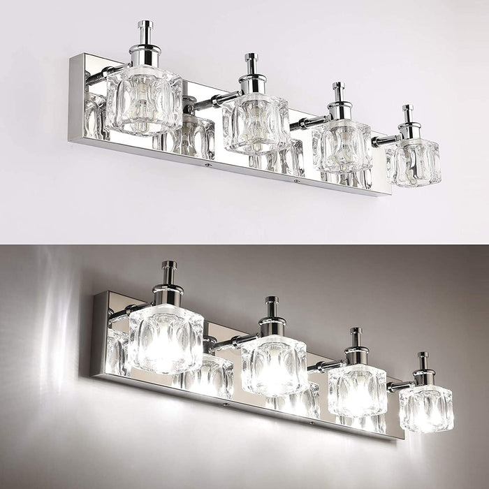 Bathroom Vanity Light Fixtures over Mirror Modern LED 4 Lights Chrome Crystal Bath Vanity Lighting(Exclude Bulb)