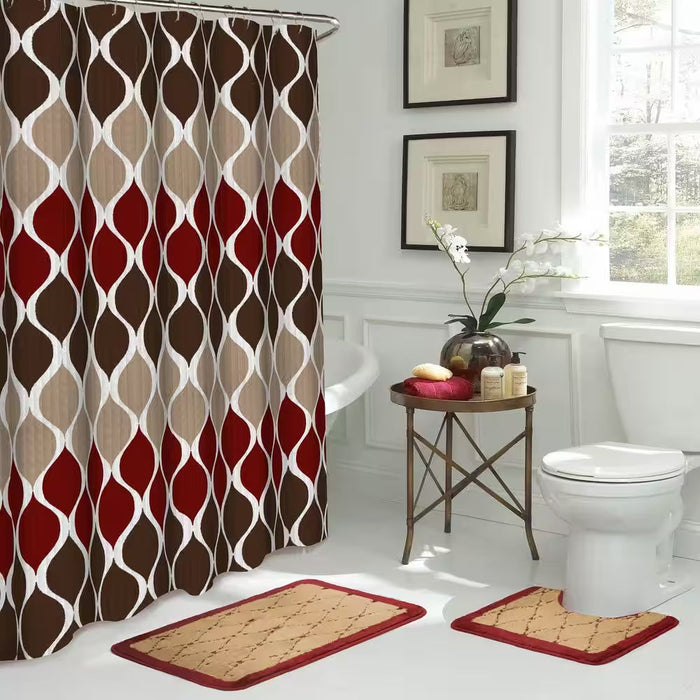 Clarisse Geometric 18 In. X 30 In. 15-Piece Bath Rug and Shower Curtain Set in Espresso