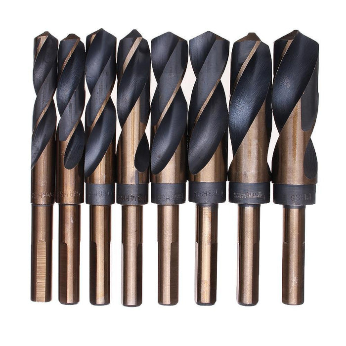 Drillpro 8pcs 1/2 Inch Shank HSS 4241 Twist Drill Bit Set 9/16 to 1 Inch Twist Drill for Wood Metal