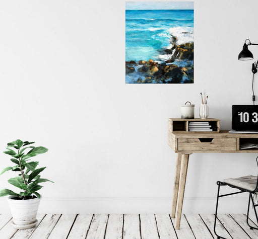 Crashing Waves On Rocks Bruny Wall Decoration Art Poster Oil Painting Simple Design Wall Art, Unframed.