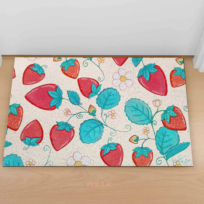 Feblilac Strawberries and Cream PVC Coil Door Mat by AmeliaRose Illustrations from UK