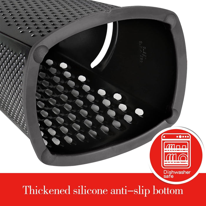Cheese Grater with Handle, 4 Side Box Grater - Stainless Steel 10 Inch Cheese Slicer Shredder for Kitchen with a Storage Container (Black and Black)