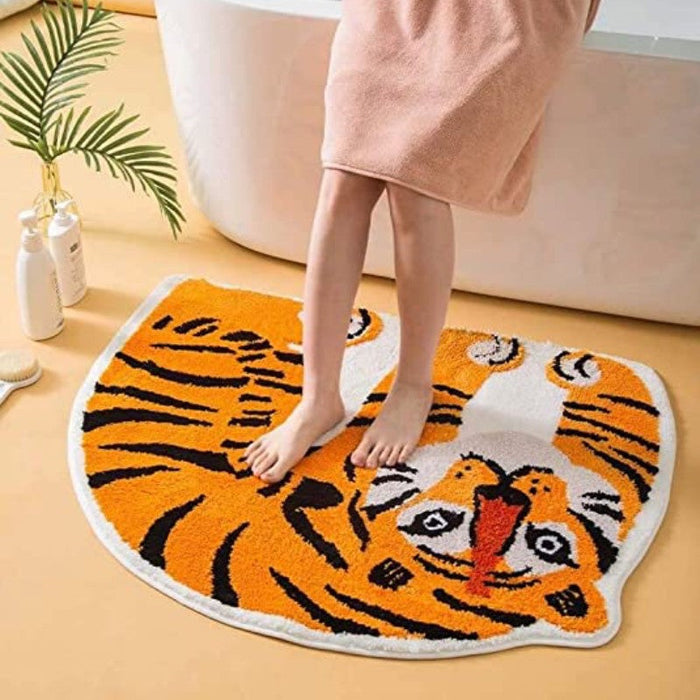 Feblilac Cute Soft Tiger Shaped Animals Tufted Bath Mat