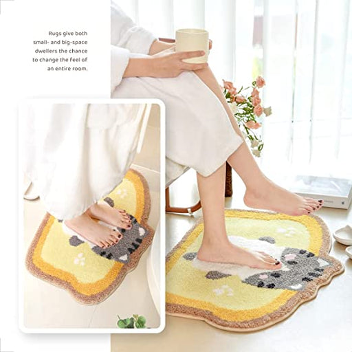 Feblilac Toast and Animals Tufted Bath Mat