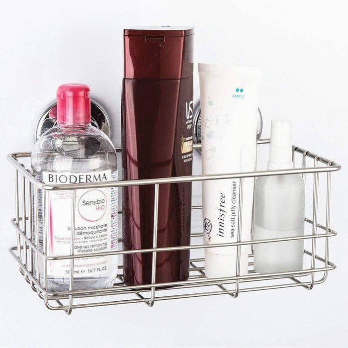 Suction Cup Shower Caddy Bath Wall Shelf, Deep Bathroom Basket Suction Cup Large Shower Caddy in Silver