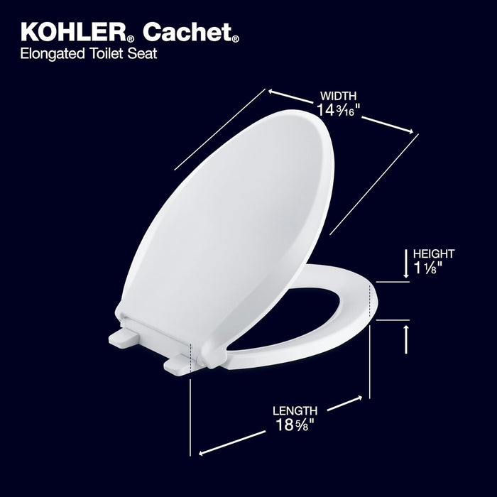 K-4636-7 Cachet Elongated, Grip-Tight Bumpers, Quiet-Close Release Hinges, Quick-Attach Hardware, No Slam Toilet Seat, Black