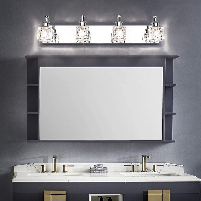 Bathroom Vanity Light Fixtures over Mirror Modern LED 4 Lights Chrome Crystal Bath Vanity Lighting(Exclude Bulb)