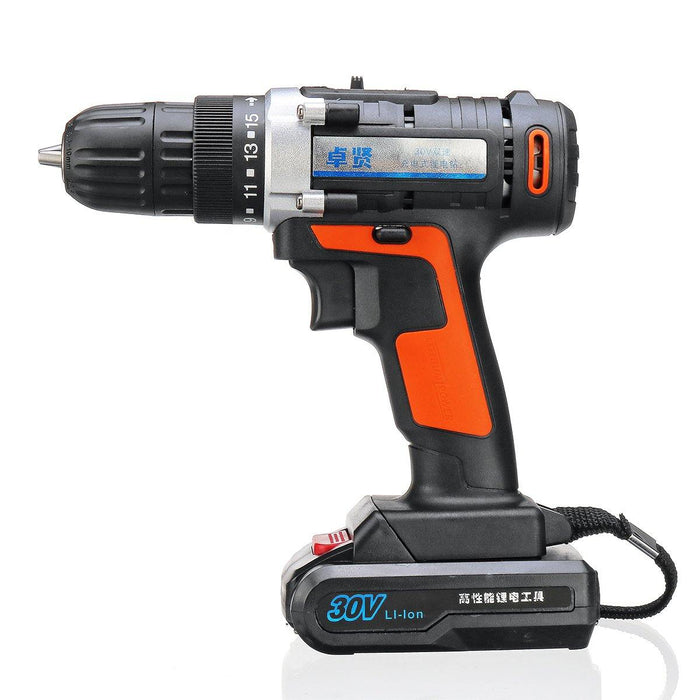 30V Cordless Rechargeable Power Drill Driver Electric Screwdriver with 2 Li-ion Batteries