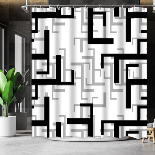 Black White Grey Shower Curtain Modern Abstract Mid Century Minimalist Waterproof Shower Curtains for Bathroom Decor 12 Hooks, 72" X 72"
