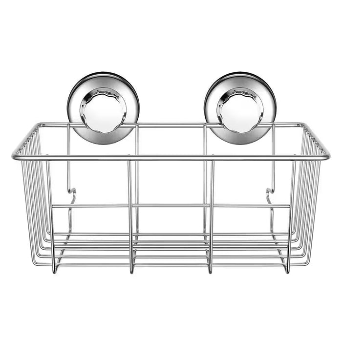 Suction Cup Shower Caddy Bath Wall Shelf, Deep Bathroom Basket Suction Cup Large Shower Caddy in Silver