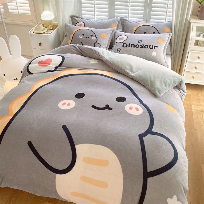 Cute Cartoon Milk Velvet Bedding Set Of Four