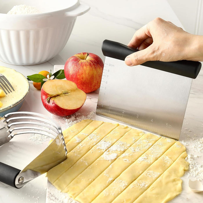 '- Dough Blender and Pastry Cutter, Stainless Steel Nut, Pie, Pastry and Dough Cutter and Scraper, Multipurpose Baking Tools with Soft Grip Handles, Black