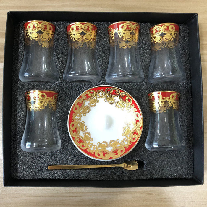 Gold Red Heat Resistant Tea Cup Glass Coffee Mug Set
