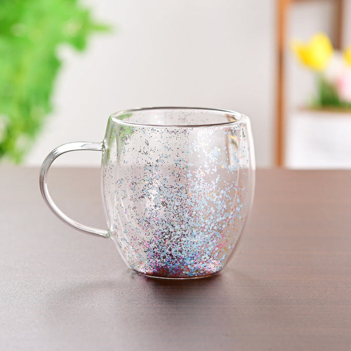 Creative Household Coffee Milk Dried Flower Quicksand Double Layer Glass Cup