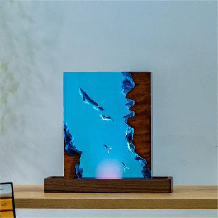 Creative Wood Epoxy Resin Whale Underwater World Small Night Lamp Real