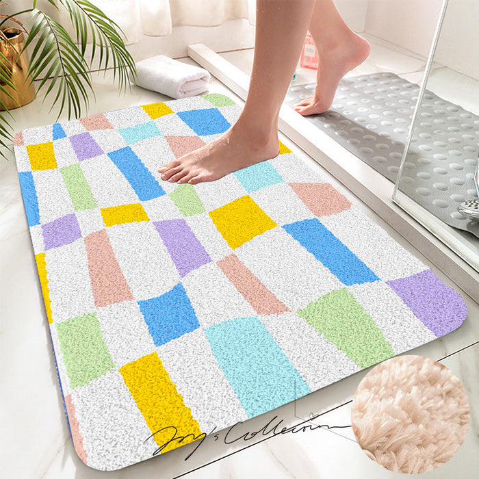 Feblilac Colorful Distorted Square Geometric Tufted Bath Mat