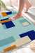 Feblilac Blue and Brown Squares Geometric Tufted Bath Mat