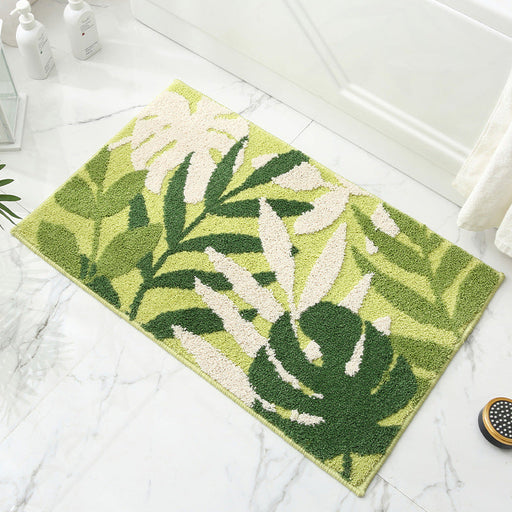Feblilac Green Yellow and White Leaves Bath Mat