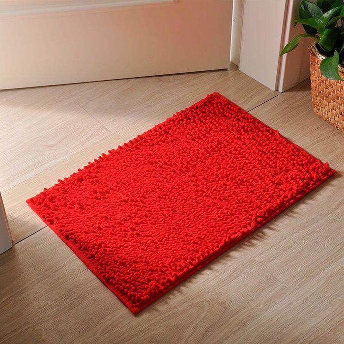 Chenille Non-Slip Microfiber Shag Bathroom Rug Mat, Solid Color