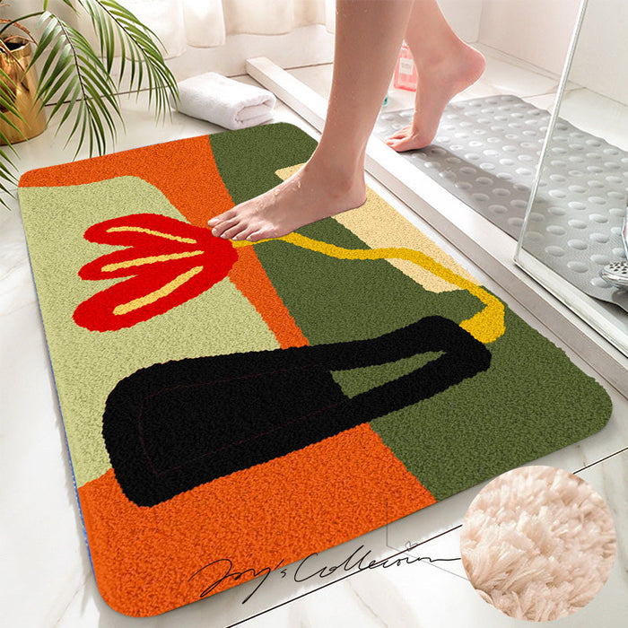 Feblilac Red Flower and Vase Tufted Bath Mat