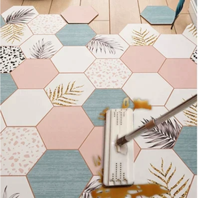 Feblilac Irregular Geometric Hexagon Triangular Pattern PVC Leather Door Mat