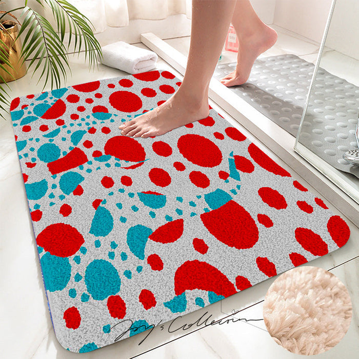 Feblilac Red and Blue Polka Dot Tufted Bath Mat