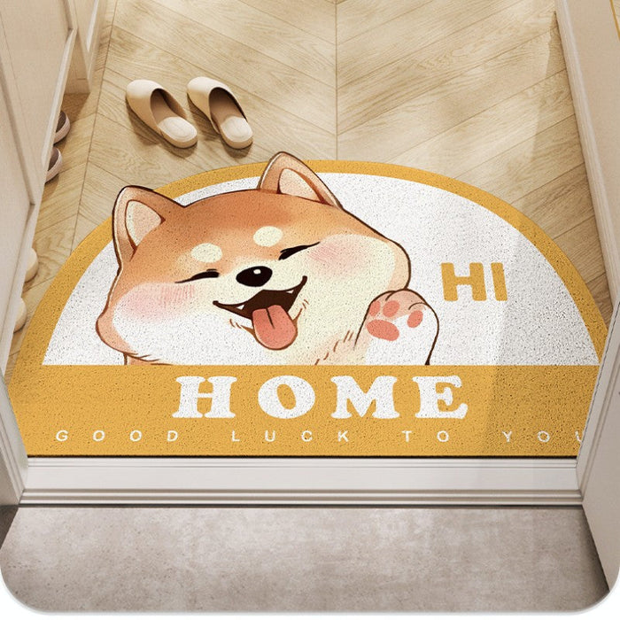 Feblilac Cute Shiba Inu Waving PVC Coil Door Mat